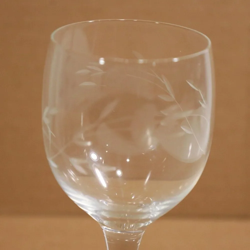 4/$20 Crystal Princess House Balloon Wine Glass Goblet Etched Floral Design 6in